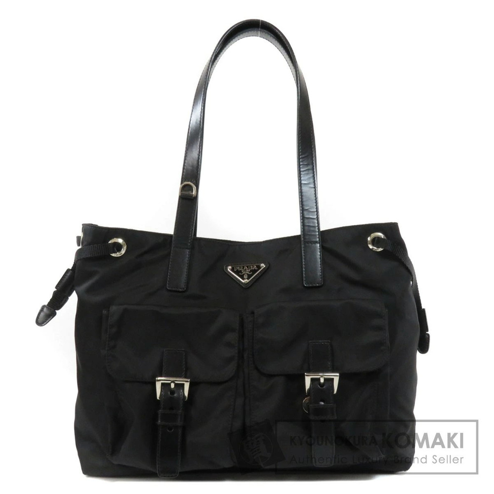 Prada Tessuto shoulder bag signature enameled triangle logo Black